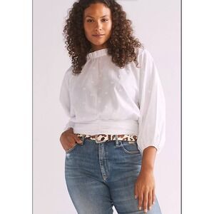 Maeve by Anthropologie Polka Dot Puff-Sleeved Blouse Size 26W White‎ Artsy Boho
